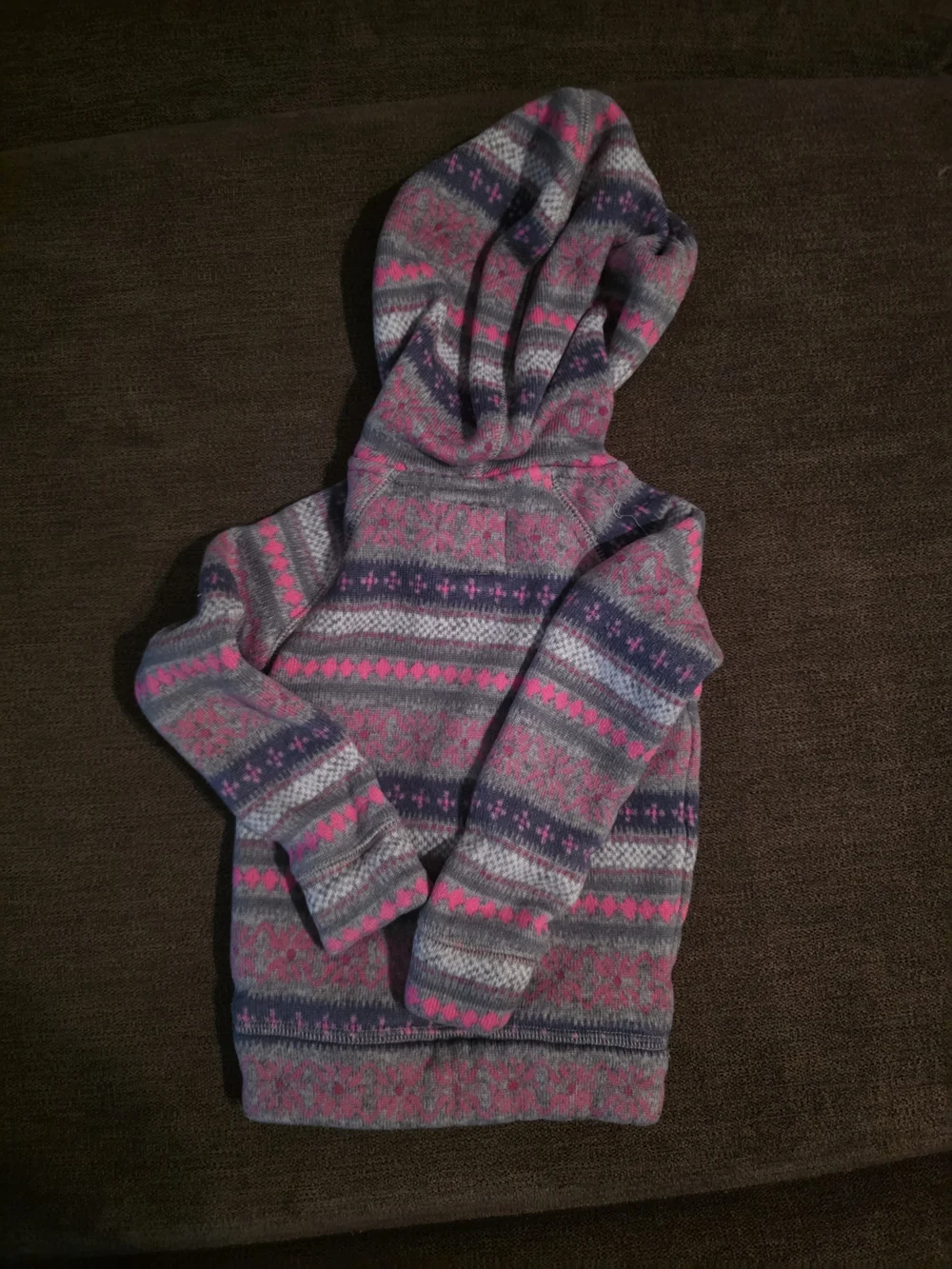 OshKosh B'gosh Hooded Fair Isle Knit Sweater in Pink & Gray
